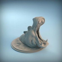 hipopótamo cabeza 3d impresión animal arte escultura figura miniatura fauna silvestre naturaleza busto juguete mamífero realista estatua esculturas 3d print model - Mito3D