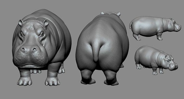 hippopotame haute africain animal hipopotamo chasse rivière zoo musée poly Jeu prêt safari 3d art sculptures 3d print model - Mito3D