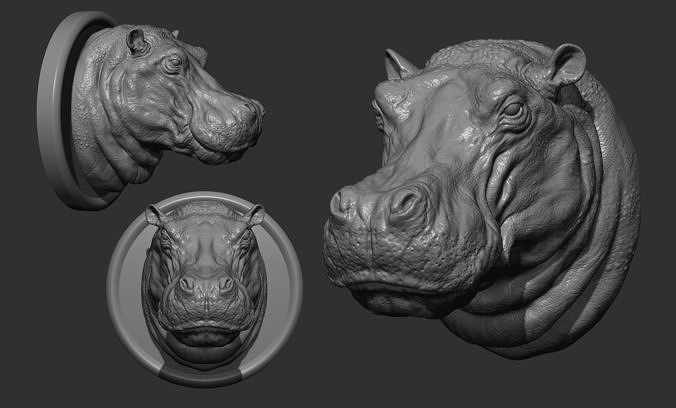 hippopotame tête Contexte animal rhinocéros zoo africain nature safari mammifère argent klaxon pendentif décor art statue imprimable bijoux sculptur sculpture sculptures 3D print model - Mito3D