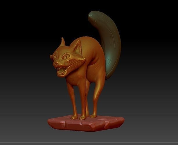 silbido gato escultura esculpir impresión 3d estilizado arte animal mamífero pelaje enojado asustado estatua imprimible gatito esculturas 3D print model - Mito3D