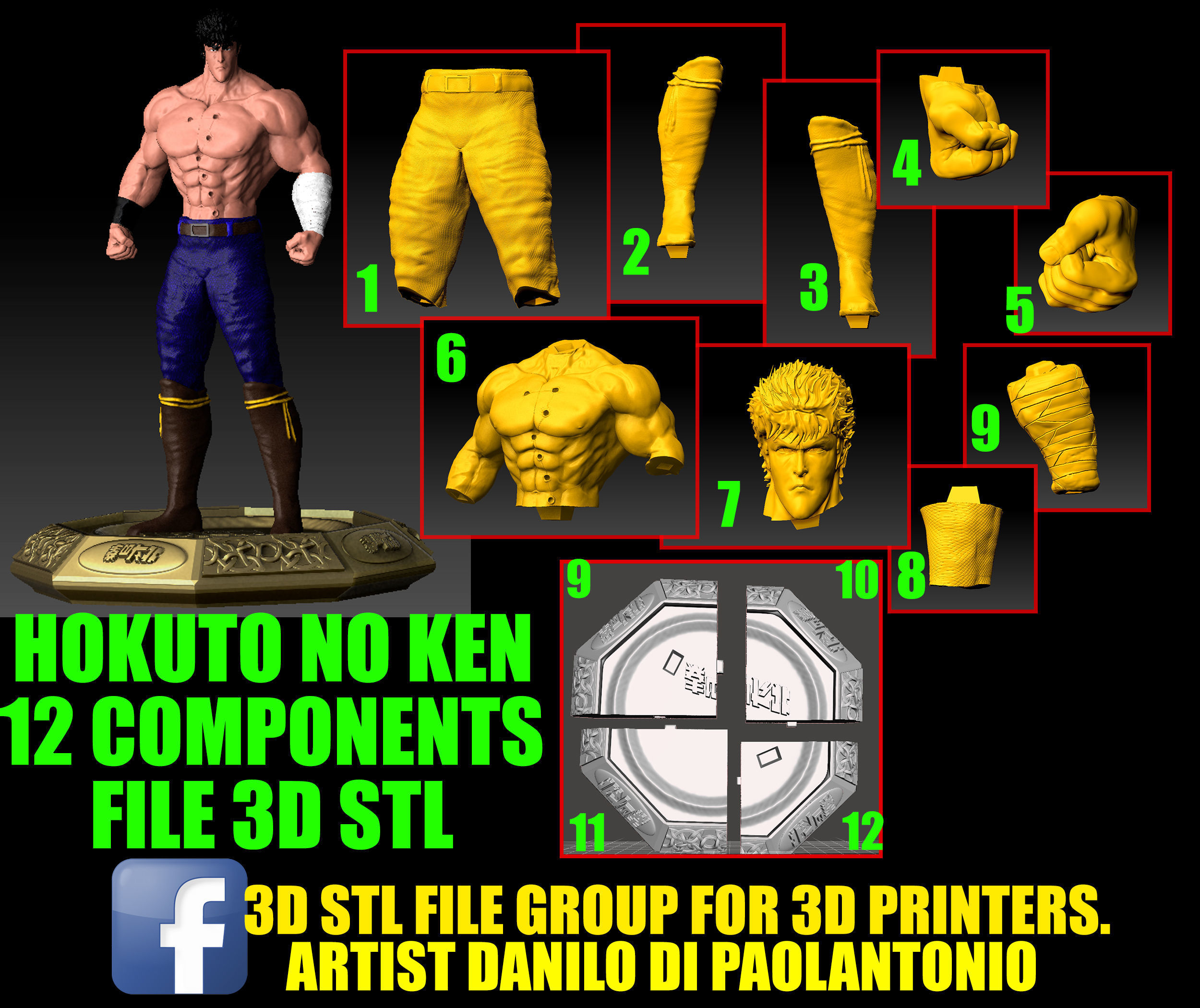 hokuto conocido kenshiro il guerriero 3d impresora descargar stl hokutonoken kenilguerriero gratis oferta dibujos animados estatua videojuegos figuras acción juguetes danilo di paolantonio danilodipaolantonio impresoras 3dstl juegos 3D print model - Mito3D