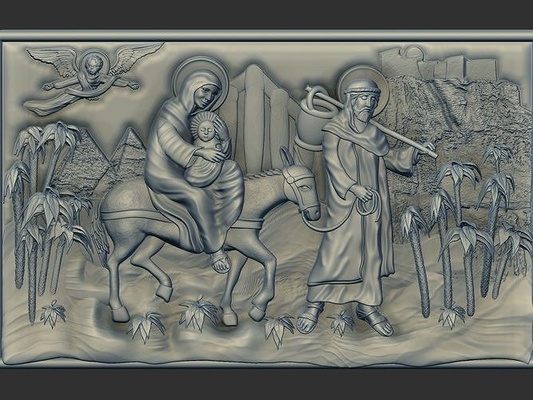 santo familia egipto cruzar pared panel decoración collar iglesia católico joyería joya arquitectónico tallado exterior escultura antiguo alivio estatua ortodoxo mueble arte interior colgante pendiente cnc esculturas 3d print model - Mito3D