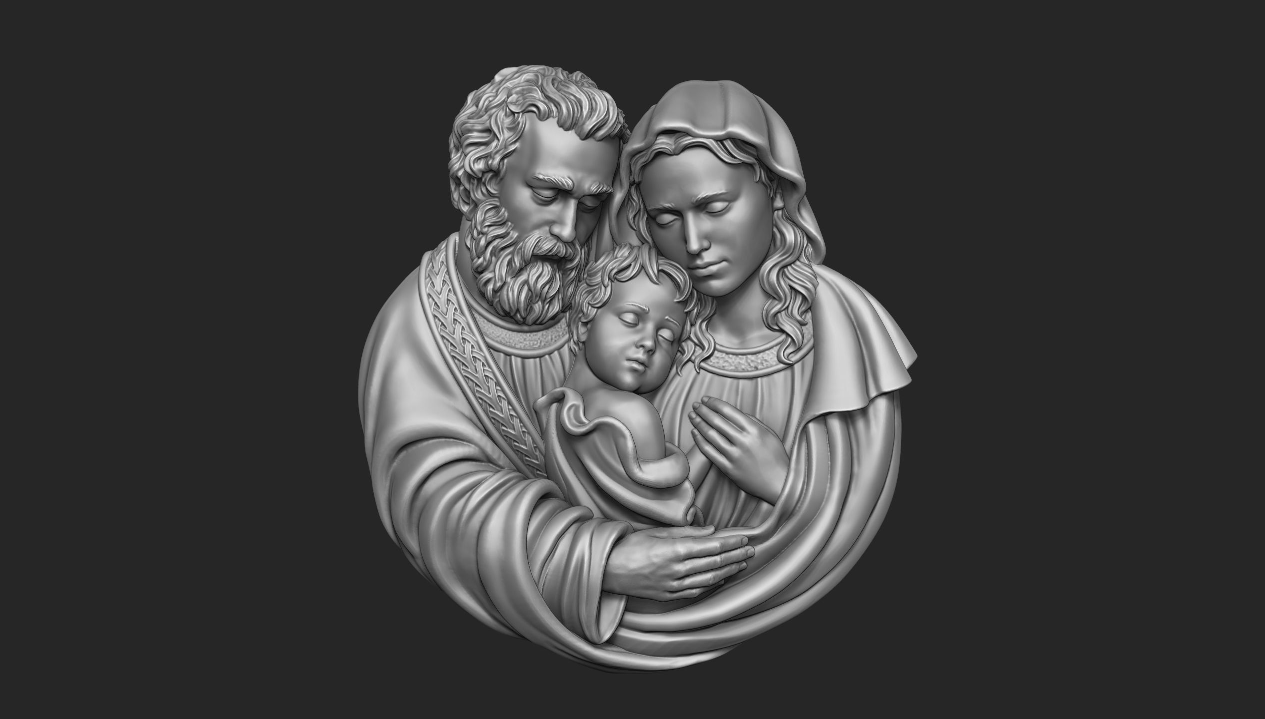 holy family pendant mary virgin jesus baby joseph bas relief cnc milling christian catholic god church saint jewelry jewellery medallion medal art sculptures 3D print model - Mito3D