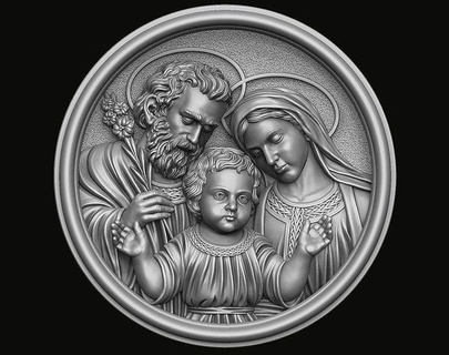 holy family pendant mary virgin jesus baby joseph relief cnc christian catholic god church saint jewelry medallion medal art sculptures 3d print model - Mito3D