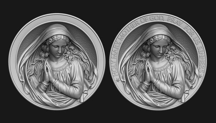 piedosos maria medalhão virgem mãe deus jesus cristo bíblia cnc joalheria jóias pingente cristão bas alívio religião religioso oração rezar charme católico medalha arte esculturas 3d print model - Mito3D