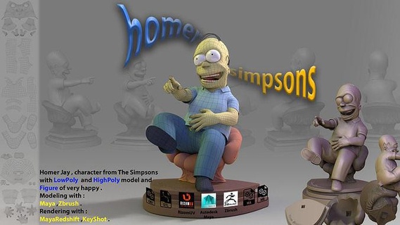 homer jey simpson only3dprint 3d model character topology head art body high cartony zbrush print happy sitting figure popular series animation sculpture sculptures 3d print model - Mito3D