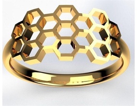 honeycomb curved jewelry fashion beauty silver diamond ring printable engagem gold women female man unique honey wedding love design rings 3d print model - Mito3D