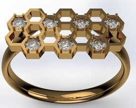 honeycomb flat diamonds jewelery jewellery silver diamond fashion beauty ring brilliant printable gold honey design goldring female woman man unisex jewelry rings 3d print model - Mito3D