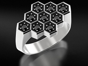 honeycomb hexagon ring 650 3dprinted design fashion gold golden jewel jewellery jewelry print printabl printable printing prototyping rings silver 3d print model - Mito3D