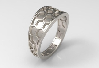 panal anillo 01 joyería joya plata in variante oro metal diamantes vidriado diseño madelis moderno brillante diamante geométrico anillos 3d print model - Mito3D