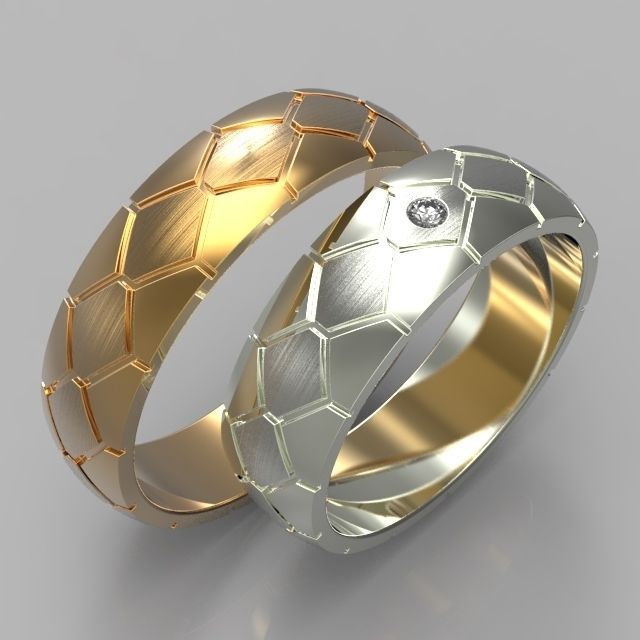 honeycomb wedding rings jewelry ring diamond gold 3D print model - Mito3D