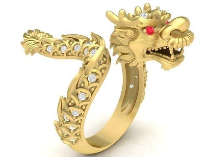 hongkong diamond dragon ring 3697 jewelry fashion accessories gold new design rings 3d print model - Mito3D