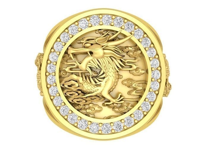 hongkong fengshui lucky diamond dragon ring 3674 jewelry fashion accessories gold man men new design rings 3D print model - Mito3D