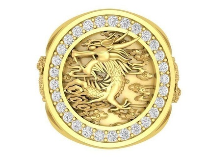 hongkong fengshui lucky diamond dragon ring 3674 jewelry fashion accessories gold man men new design rings 3d print model - Mito3D