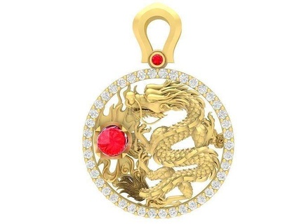hongkong round ruby dragon pendant 3673 jewelry fashion accessories gold diamond man men new design fengshui pendants 3d print model - Mito3D