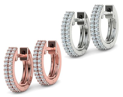 hoop diamond earrings small women 3dmodel jewelry hoops brilliant cad 3dprint bespoke printbale usa canada europe uk israel asia lost wax stl 3d print model - Mito3D