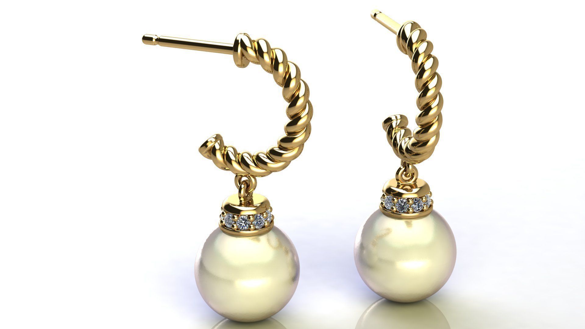 hoop Ohrringe Diamanten Perle gold kostbar Luxus Schmuck Juwel bedruckbar ist gem genial pearl yurman diamond Mode-Schönheit Platin scheint modern design elegant hängen 3D print model - Mito3D