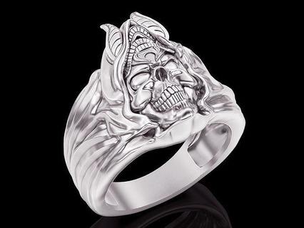 horn skull ring gold printable jewelry 3d model silver zbrush skeleton design statue sculpture animal sterling platin fashion beauty rings 3d print model - Mito3D