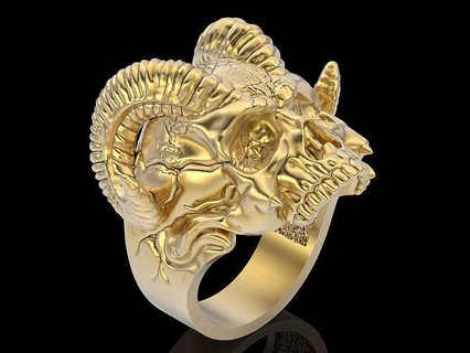 horn skull ring silver gold printable jewelry 3d model sterling zbrush design skeleton statue sculpture animal wedding engagement fashion beauty print rings 3d print model - Mito3D