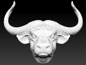 horned bull head stone bust sculpture wall mount garden angry animal artwork background cow graphics illustration isolated retro texas white printable jewelry 3d print model - Mito3D
