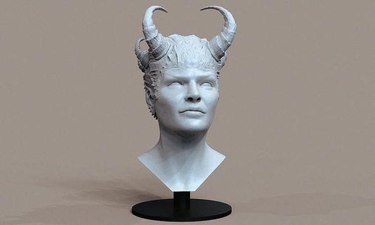 horned head bust sculpture woman artistic art horn horns female face character zbrush print sculptures 3d print model - Mito3D