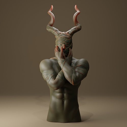 horned man bust ghost sculpture art statue 3d print character sculptures 3D print model - Mito3D