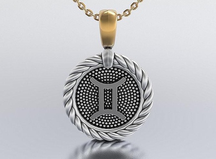 horoscope pendentif bijoux platine brillant luxe corde rétro chrome art chaîne lustre argent gemme diamant bague Collier or fixation pendentifs 3d print model - Mito3D