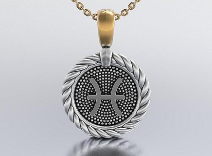 horoscope pendentif bijoux brillant platine chrome rétro luxe art chaîne précieux lustre argent diamant bague gemme mode pendentifs 3d print model - Mito3D
