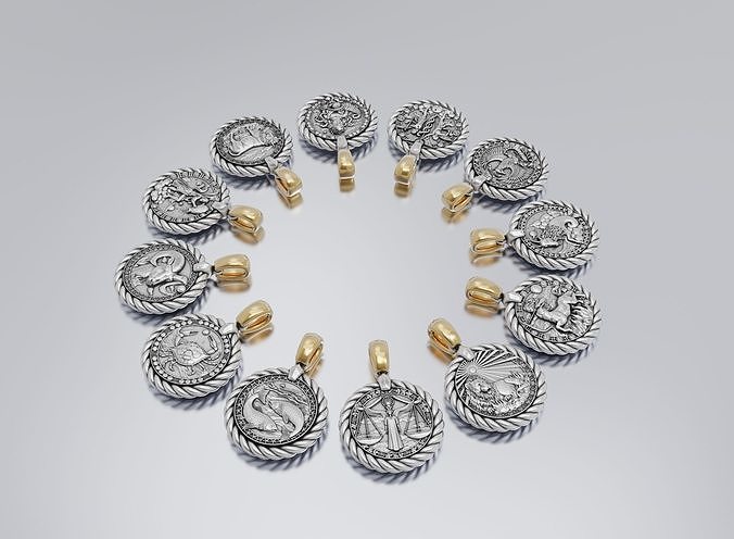 horoscope pendants pendant jewelry shining platinum luxury necklace chrome rope art luster silver gem diamond ring gold brilliant sterling 3D print model - Mito3D