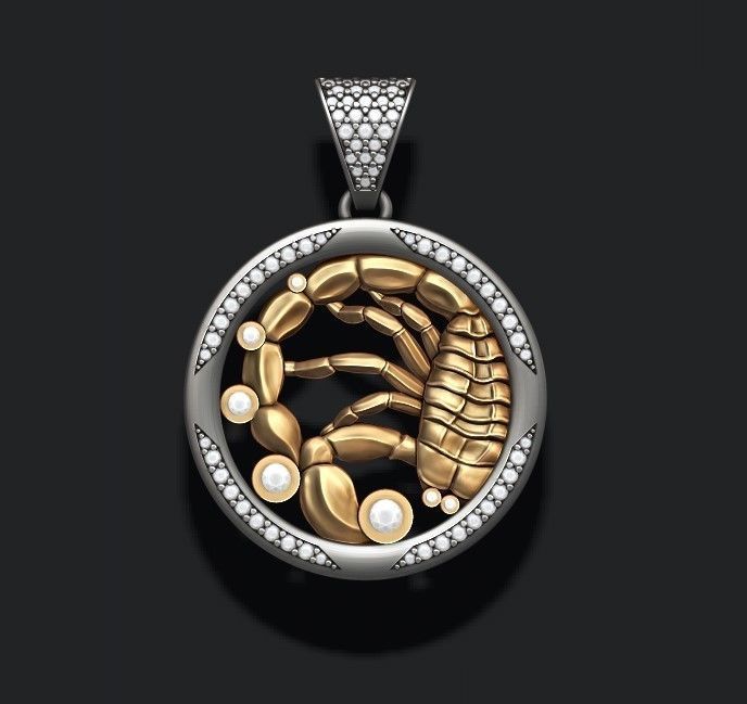 horóscopo escorpión colgante pendiente gemas 3d oro joya joyería collar collares imprimible escorpión plata escorpion zbrush zodíaco zodiak astrológico firmar colgantes 3D print model - Mito3D
