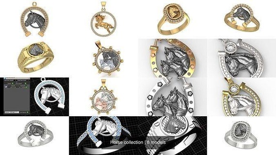 horse collection horseshoe diamonds gold jewelry printable pendant pendants fashion 3d print model - Mito3D