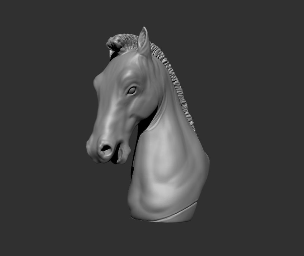 caballo cabeza decorativo trozo 3d impresión listo arte retrato animal escultura estatua interior figurilla decoración caballería yegua vaquero oeste pared melena casa 3D print model - Mito3D