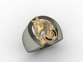 horse head signet ring clydesdale stallion warhorse draft walk trot canter gallop jump rigged animated hair draught knight pull isolated jewelry money riding rings 3d print model - Mito3D