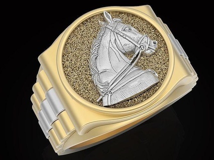 cheval tête serpent regarder homme bague argent or imprimable bijoux Versace mode statue fantastique anneaux Rolex luxe 3d print model - Mito3D
