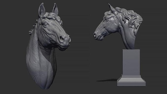 horse mane animal head zbrush sculpt 3d model mammal animals nature 3dprinting sculptures decor art cowboy realistic 3d print model - Mito3D