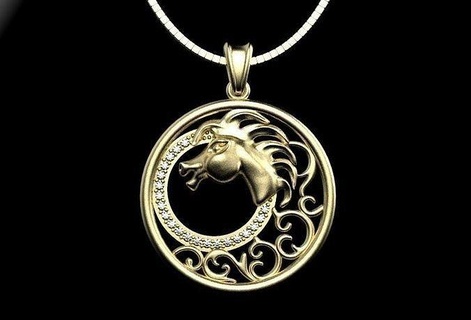 caballo colgante pendiente joyería joya oro plata colgantes imprimible diamante collar 3d print model - Mito3D