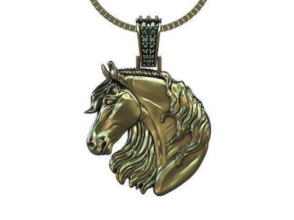 cheval pendentif dije caballo or argent imprimable bijoux diamant bas relief animaux pendentifs 3d print model - Mito3D