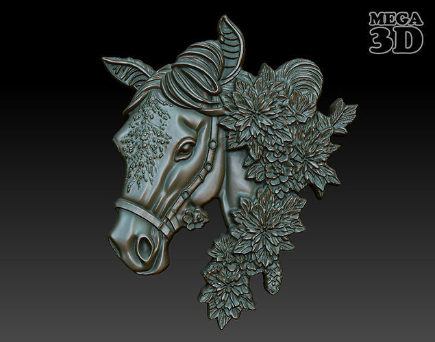 horse pendant bas relief 02 230612 animal head badge ornament cnc carving decorative elements engraving file stl jewelry pendants 3D print model - Mito3D