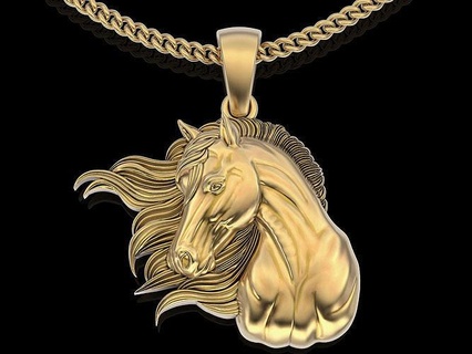 horse pendant gold silver jewelry printable 3d model design zbrush statue sculpture necklace sterling platin wedding fashion beauty engagement pendants 3d print model - Mito3D