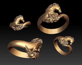 horse ring hair red trot animal mammal nature mustang speed pegasus mythical ungulates creature basrelief hors jewelry silver gold 925 rings 3d print model - Mito3D