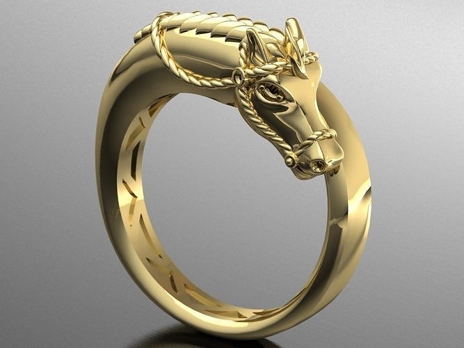 cavalo anel ouro joalheria 14kgold moda argolas animal homens mulheres imprimível arte luxo prata 3D print model - Mito3D
