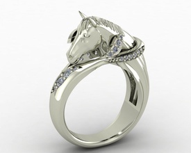 cavallo squillare gioielleria diamante fashionring stampabile anelli moda anello d'oro oro platino argento 3d print model - Mito3D