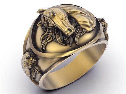 horse ring gold jewelry printable 3d model silver sterling zbrush fashion beauty platinum engagement wedding design statue sculpture ponny rings 3d print model - Mito3D