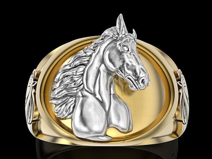 horse ring silver gold jewelry printable 3d model wedding engagement platinum sterling fashion zbrush sculpture statue design man rings 3d print model - Mito3D