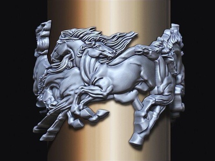 cheval bague argent or imprimable bijoux 3d modèle sterling mode platine beauté homme mariage zbrush tendance fantaisie statue sculpture poney anneaux 3d print model - Mito3D