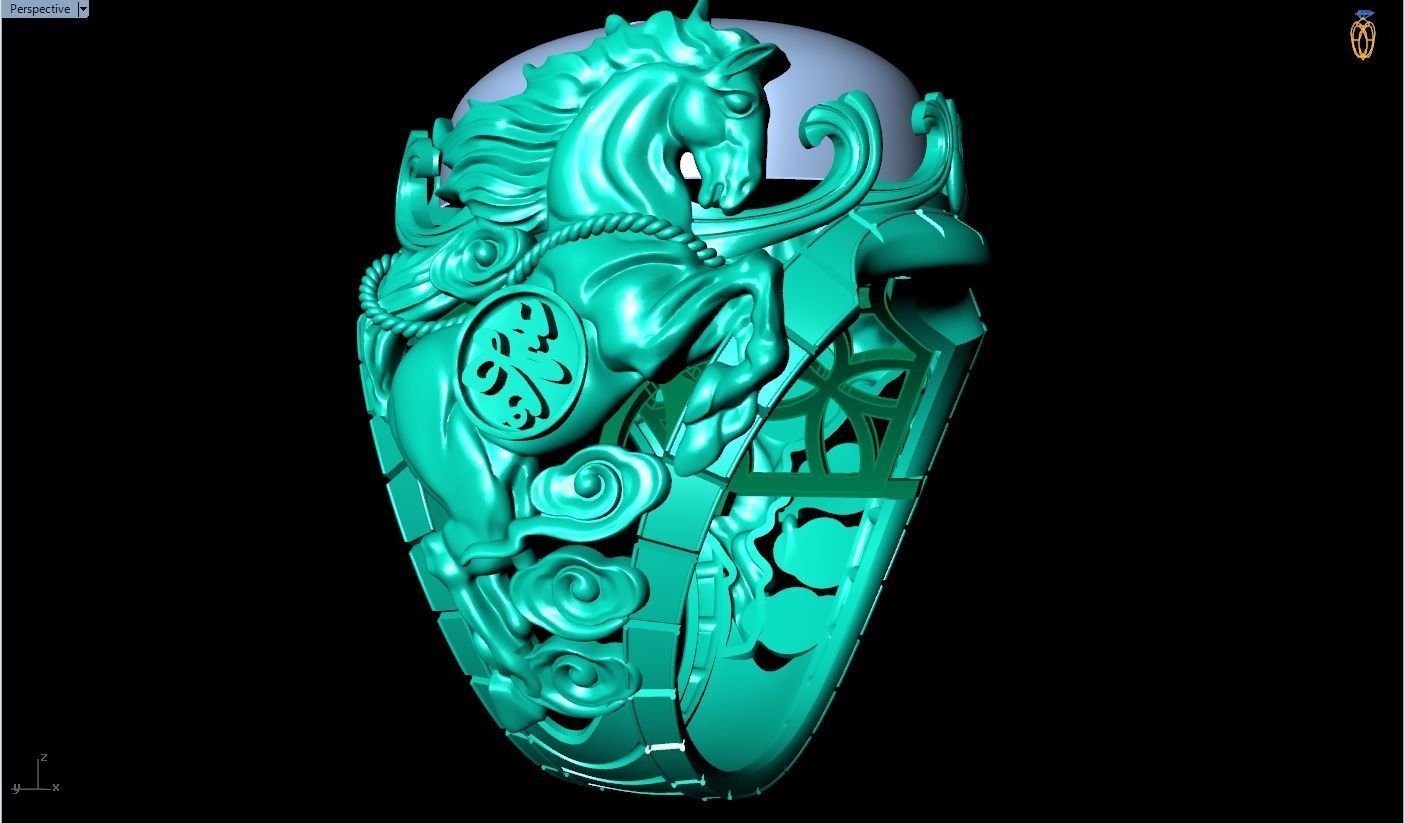 cheval anneaux bijoux or argent diamant luxe bague conception gemme mode rhinocéros matrice zbrush platine saphir 3D print model - Mito3D