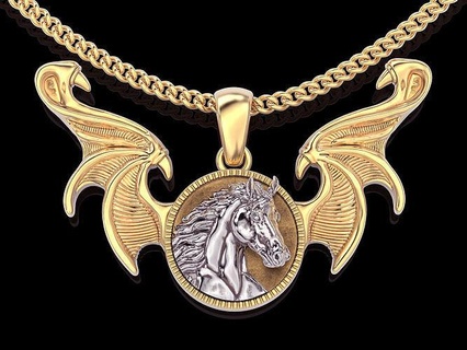 horse wings pendant silver gold jewelry printable 3d model necklace zbrush stastue sculpture sterling engagement wedding fashion beauty design pendants 3d print model - Mito3D