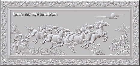 murale cavallo legna intaglio file stl obj ztl cnc alto qualità jdpaint modellazione modello 3d cavalli arte matematico 3dcnc frontone luminosa 3d print model - Mito3D