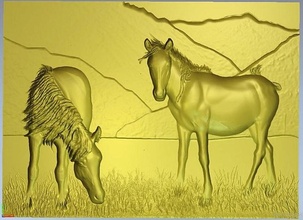 horses graze animals pano model artcam cnc biology nature art sculptures 3d print model - Mito3D