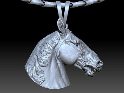 horses head pendent sculpture jewelry gold necklace anatomy statue printable artistic art fashion beauty animal nature diamond zoo pendant pendants 3d print model - Mito3D